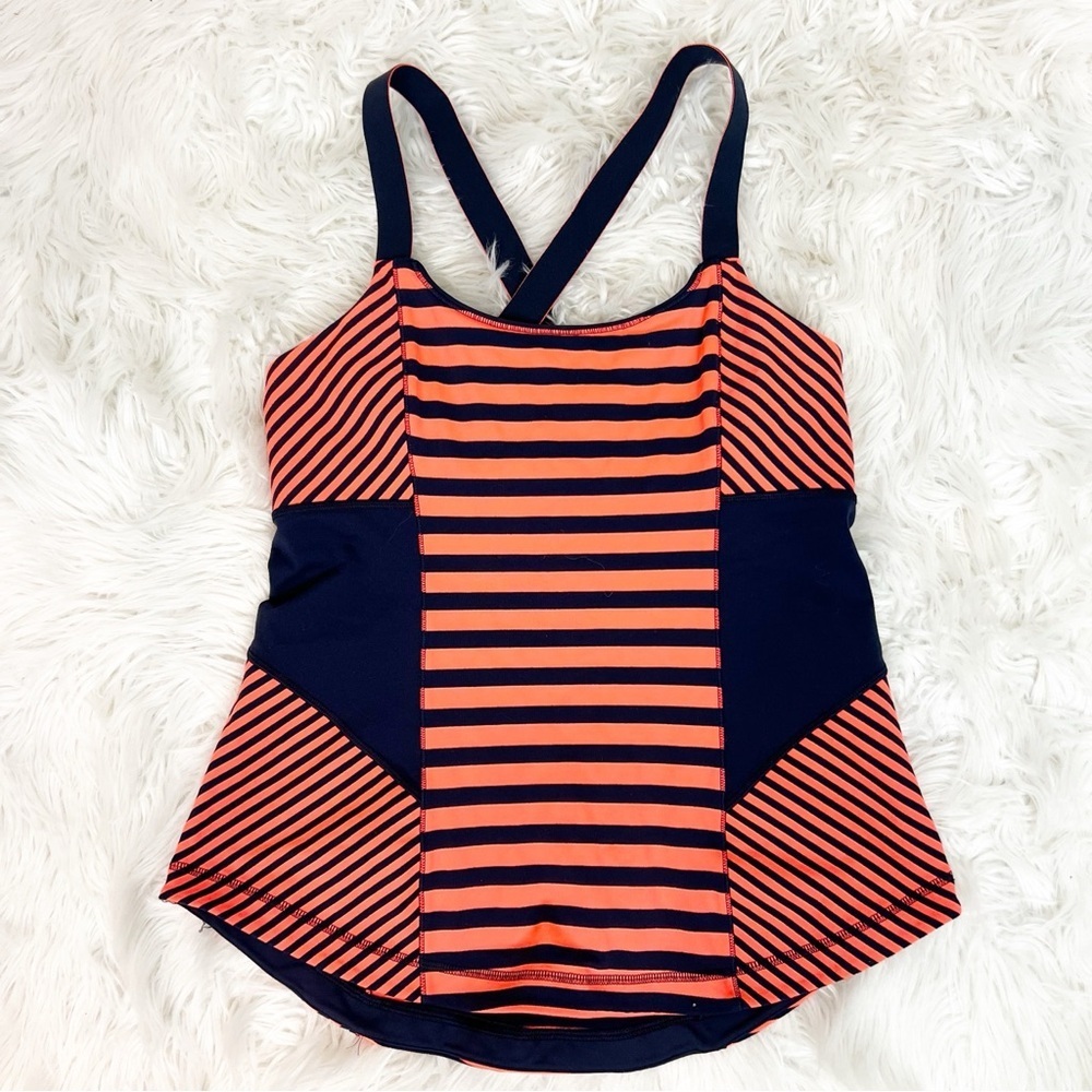 LULULEMON WORK IT OUT TANK ORANGE NAVY STRIPE ATHLETIC TANK TOP SZ 10 - Picture 3 of 8